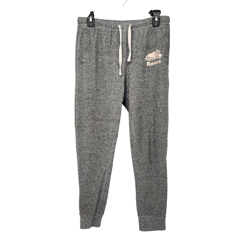 Roots Women's Heathered Gray Jogger Sweatpants Drawstring Embellished Logo Small